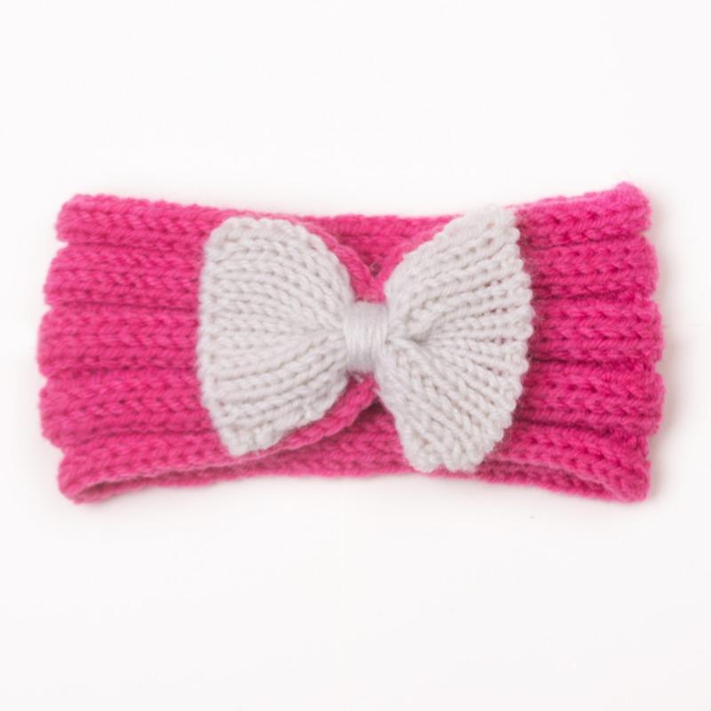 Autumn and winter warm children's contrasting color knitted wool hair accessories, baby solid color bow headscarf, baby headband