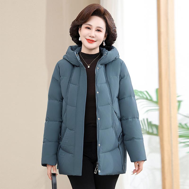Jachetă de puf pentru femei de lungime mijlocie de iarnă nouă mărime mare îngroșată largi jachetă de mamă de vârstă mijlocie și în vârstă