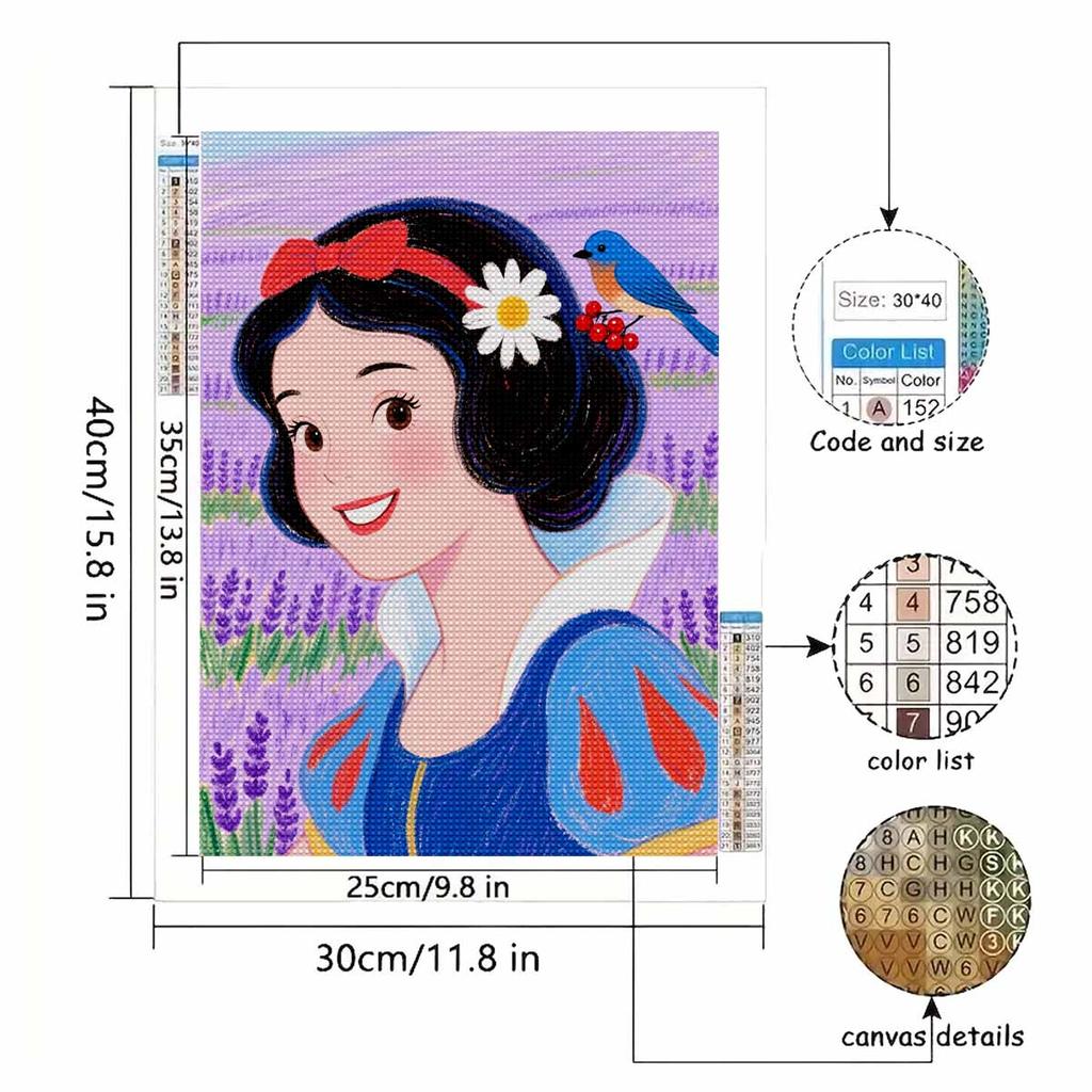 Diamond Mosaic Colorful Diamond Painting Snow White Full Round Embroidery Cartoon Creative Hobbies Wall Decor