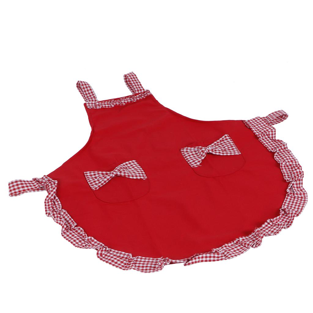 Cute Vintage Women Apron Bowknot Lace Decoration with Pocket for Kitchen Cooking SuppliesRed