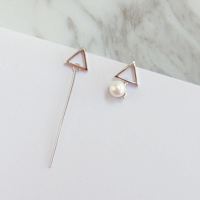 Asymmetrical Geometric Triangle Earrings for Women - 925 Silver Korean Style Drops 925 Silver Ear Pins