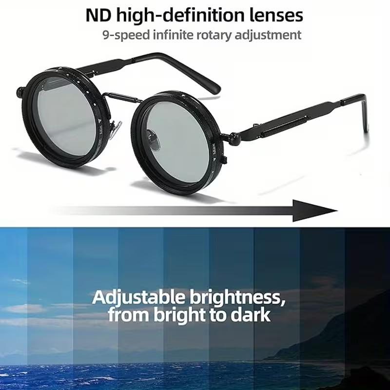 Męskie i Damskie Retro Punkowe Outdoorowe ND9 Regulowane Spolaryzowane Okrągłe Okulary Przeciwsłoneczne Gogle Wędkarskie Outdoorowy Przeciwsłoneczny Filtr UV400