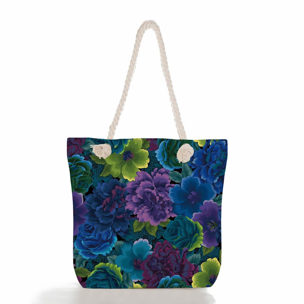 Multifunctional Flower Printed Thick Rope Shoulder Beach Bag 7585