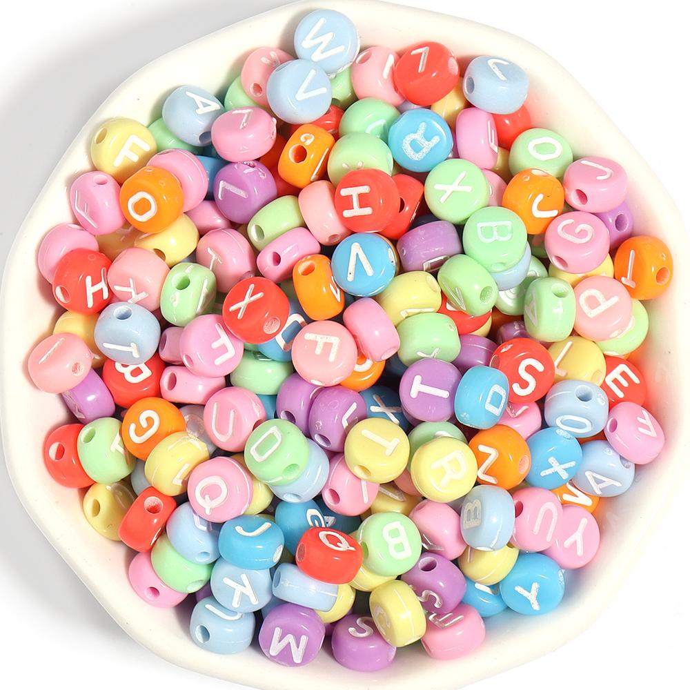 100pcs 7mm Multicolor Acrylic Alphabet Beads Heart Numbers Letter Loose Beads For Jewelry Making DIY Bracelets Gift Wholesale