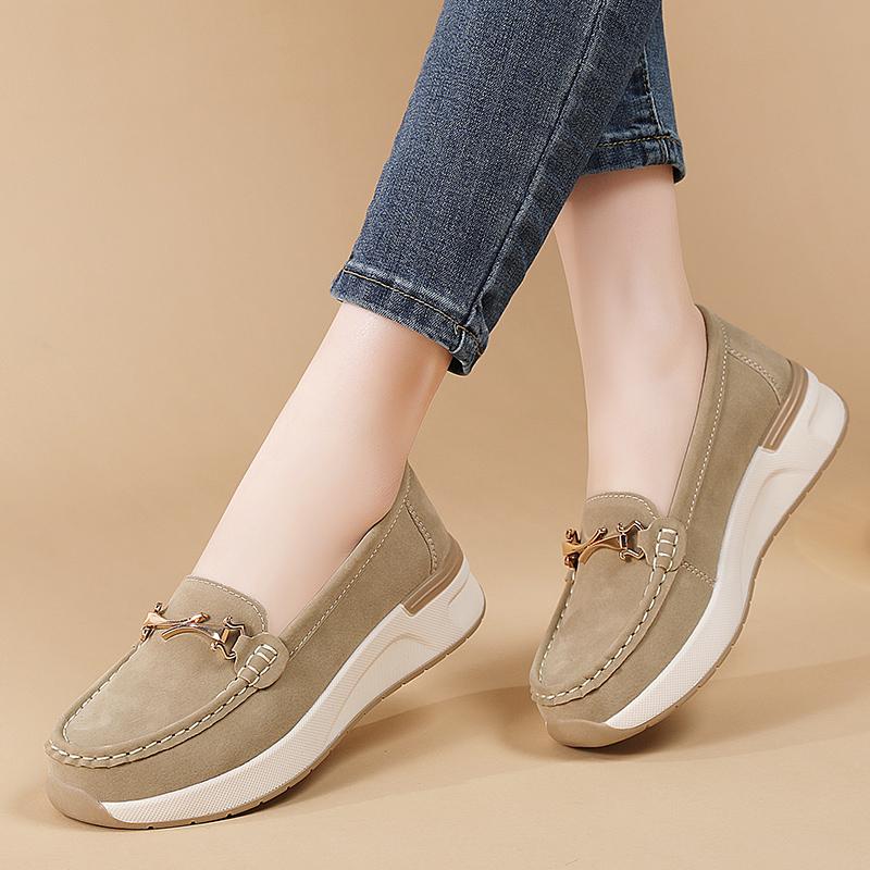 Women Wedge Chunky Shoes Platform Loafers Casual Thick Sole Elevator Slip on Black Shake Shoes Large Size