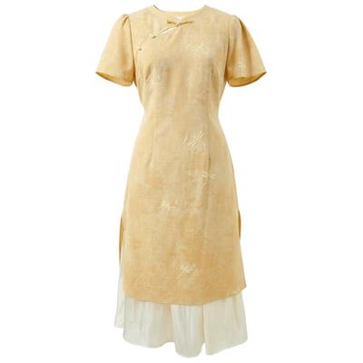 Sancai Plus Size Chinese Style Dragonfly Cheongsam Dress