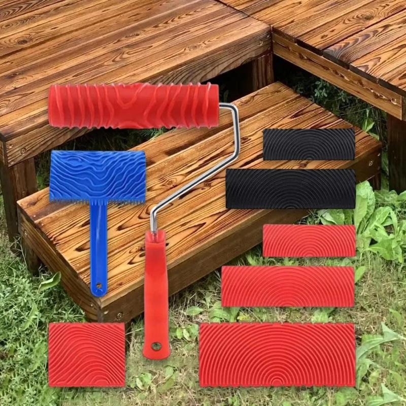 Safe Textured Paint Roller With Ergonomic Handle For Home Decoration Realistic Wood Effect Coating Tool