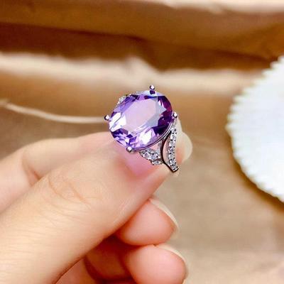 Original Design Diamond Amethyst Ladies Ring Oval Cut Surface Adjustable Sparkling Light Luxury Charm  Jewelry