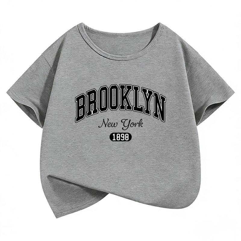 T-Shirt Moda Brooklyn New York T-Shirt Stampata con Lettere Abbigliamento Estivo per Ragazze Top a Manica Corta T-Shirt Abbigliamento Carino per Ragazzi