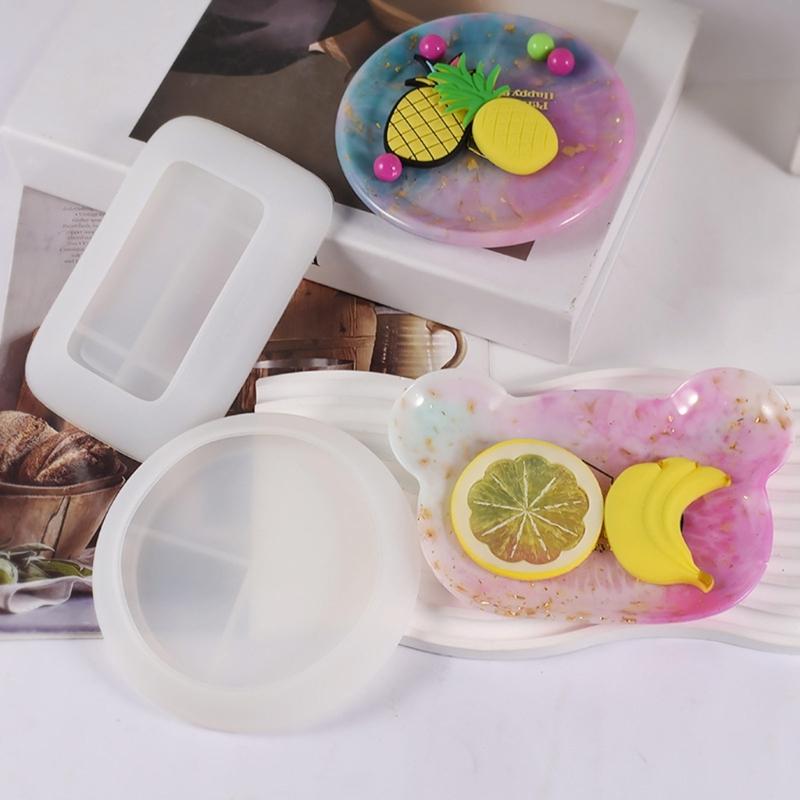 Round Rectangular Bear Head Dish Silicone Molds Storage Tray Plate Resin Molds for DIY Resin Art Gifts Home Decoration