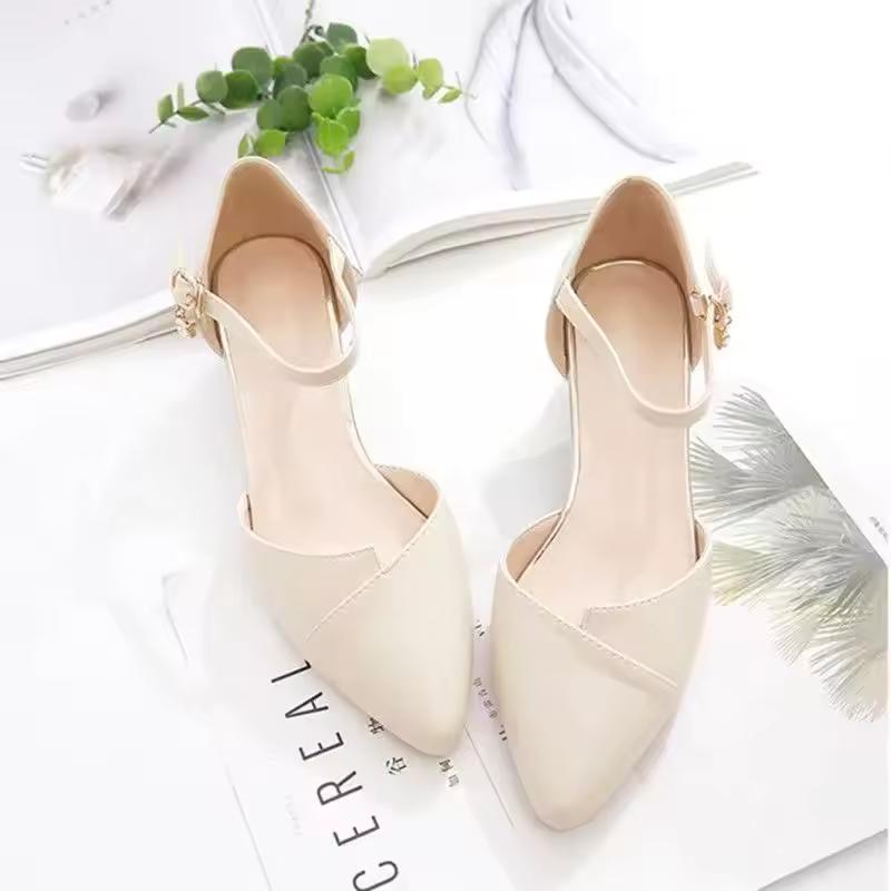 

Women s Summer Soft Leather Mid-Heel Comfortable Pointed-Toe Bridesmaid Shoes with Chunky Heels, Strappy Toe, and Open-Toe Design 40 бежевий
