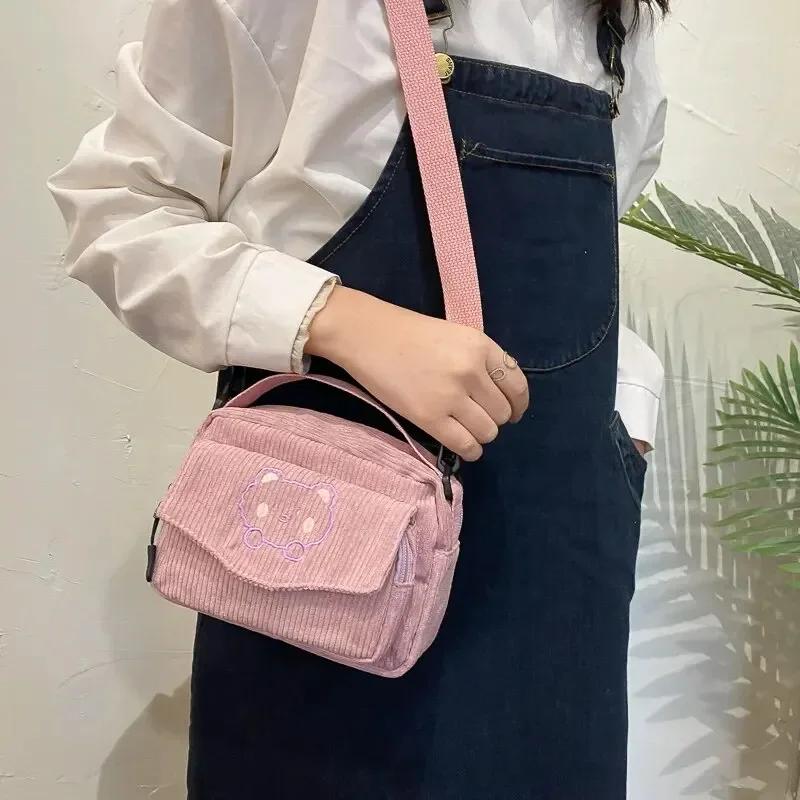 Personalized Teddy Bear Embroidered Diagonal Shoulder Bag Corduroy Leisure Bag WOMEN S Crossbody Bag MiniMax Length20cm 870₽
