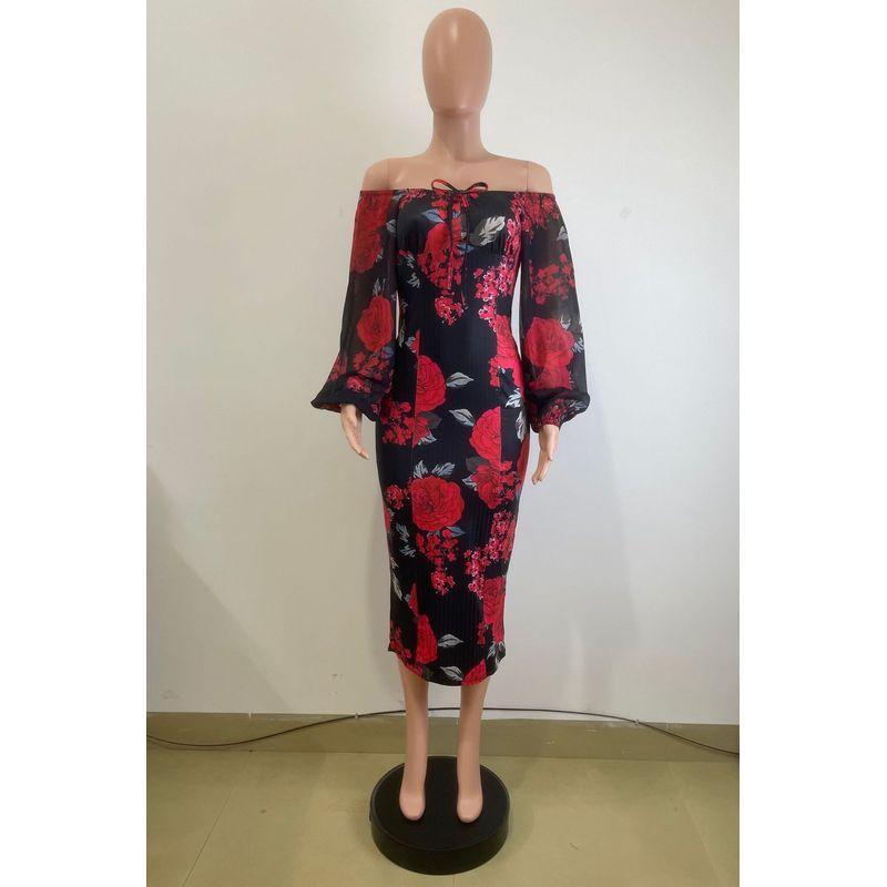 

Western Style New Fashion Sexy Slim fit Print Mesh Dress Sexy Printed Mesh Dress Black 2XL