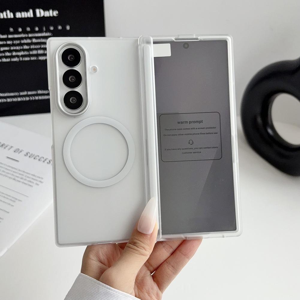 with Glass Screen Protector Case For Samsung Z Fold 8 Galaxy Z Fold 7 6 5 Magnetic Ring Central Axis Matte Protective Cover
