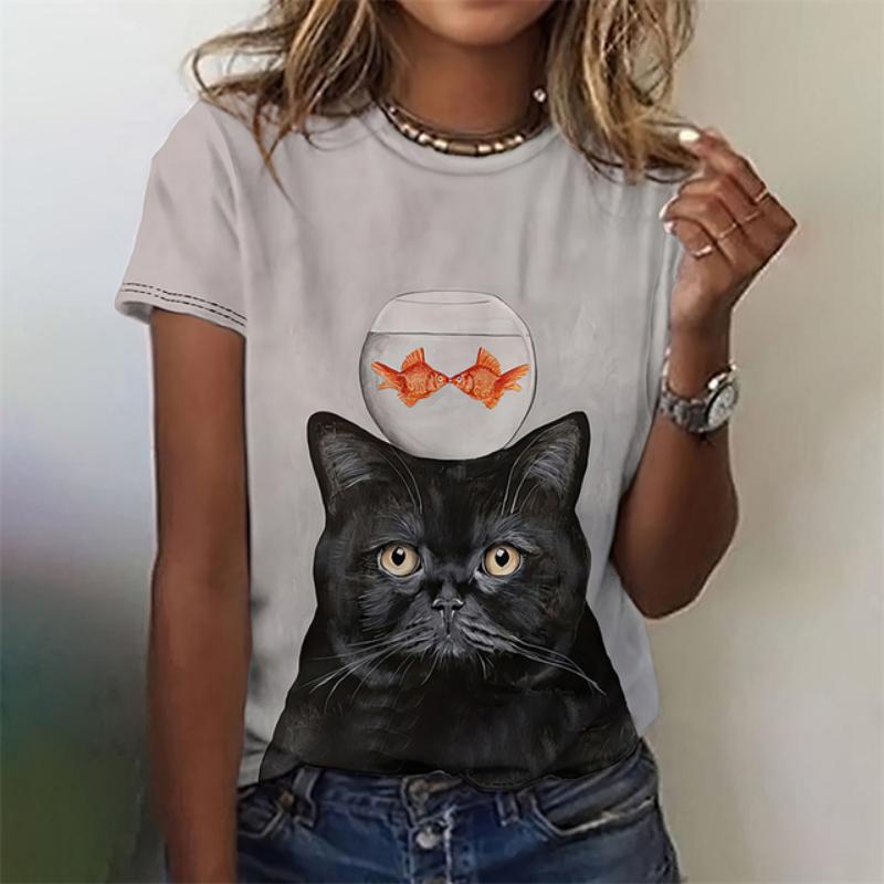 3D Printed Funny Animal T-Shirt For Women Cute Cat Pet Pattern Tees Summer Casual Short Sleeves Oversized T Shirts O-Neck Tops