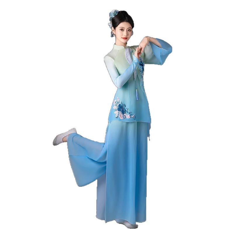 Klassisches fließendes Kunztanzkostüm für Damen für Square Dance, Jiaozhou Yangko, Fächertanz und Schirmtanz.