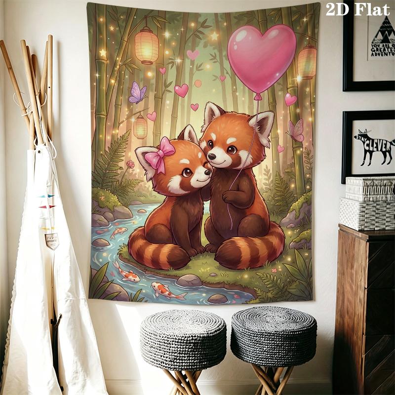 Cute Cartoon Animals Wall Tapestry Aesthetic Wall Hanging Printed Fabric Blanket Decorative Tapestries for Bedroom Living Room Home Decor