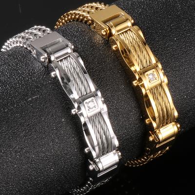 RVS Armband voor Heren 12MM Breedte Vierkante Franco Schakelketting Heren Armbanden Met CZ & Magneetsluiting Goudkleurige Sieraden