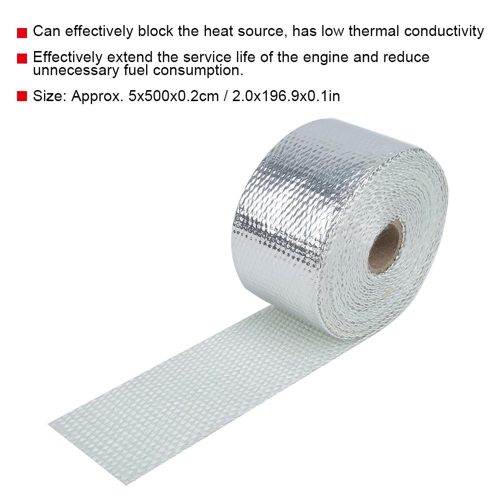 5m Silver Car Heat Insulation Exhaust Header Pipe Wrap Cloth with Strap Auto Accessories