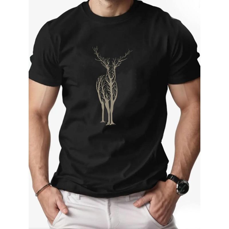 

European sizes Men S Summer Casual Short-Sleeve T-Shirt with Deer Pattern 4XL чорний