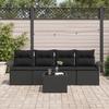 Ensemble de canapé de jardin 5 pièces avec coussins Noir Poly Rotin, Canapé de jardin 2 places avec rangement et coussins 3353902