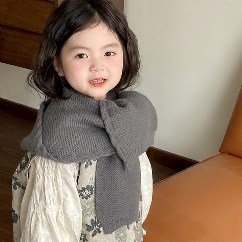 

Autumn And Winter Retro Children S Hat Solid Color Baby Shawl Scarf Knitted Versatile Simple Integrated Wool Hat Pullover Hat as the picture