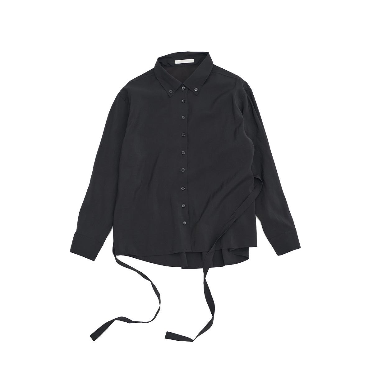 

Spring Casual Lapel Modal Shirt with Lace-up for Women - Cloud-like, Solid Color One Size чорний