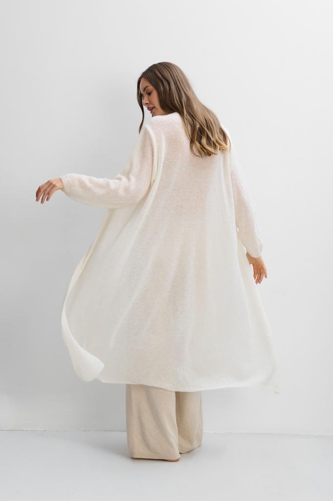 Long Cardigan Made of Baby Alpaca Wool and Ecru Virgin Wool