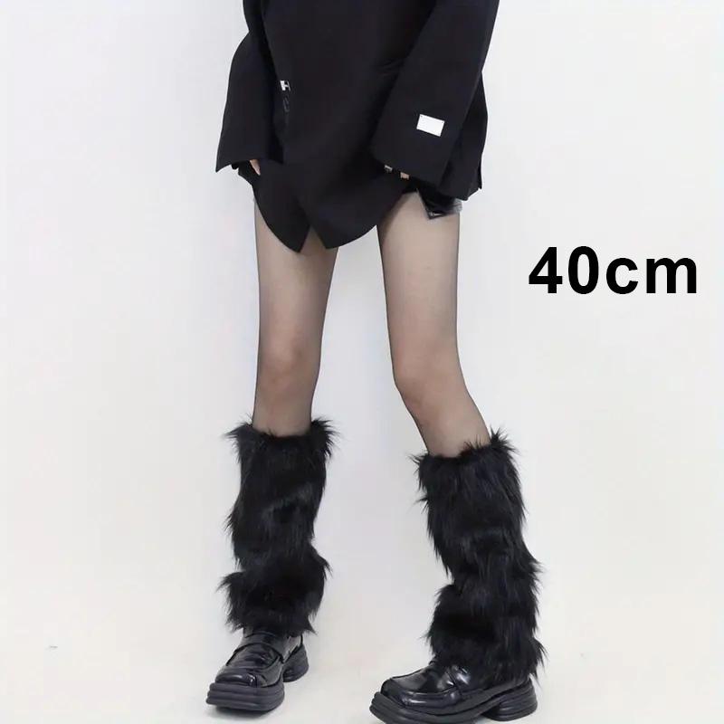 Furry Leg Warmers Y2K Goth White Faux Fur Leg Warmer Boot Covers Women Lady Cute Jk Knee-length Hipster Warm Sock Fashion Socks