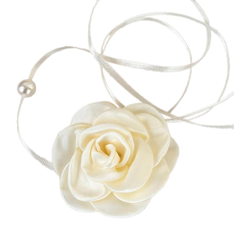 Elegant Rose Waist Chain Choker Necklace Imitation Pearls Floral Collar Chain Jewelry for Women Adjustable Length