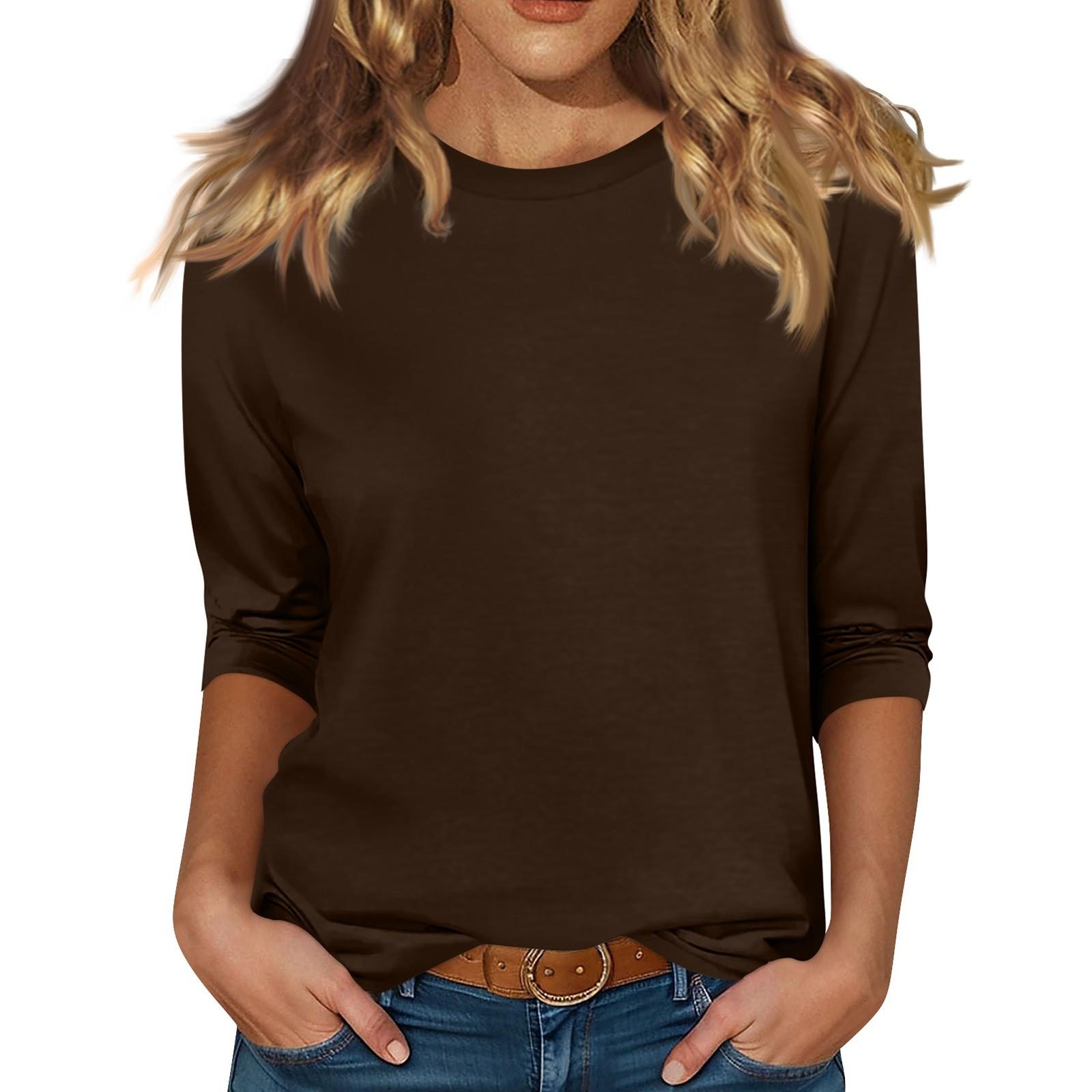 

Женская бархатная рубашка с круглым вырезом и рукавом 3/4, верхняя одежда XL коричневый