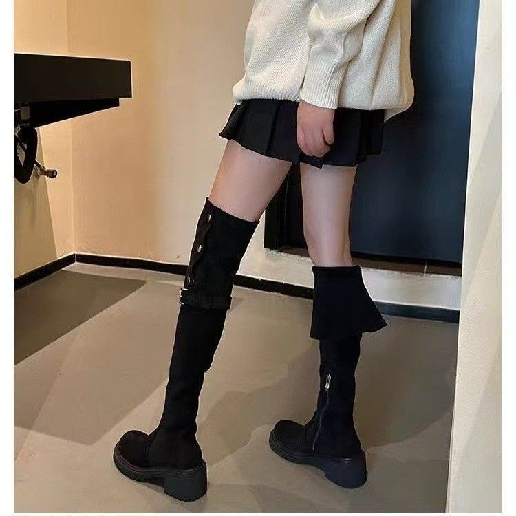Retro Style Two Wear Folded Thick-soled Martin Boots Fashionable Versatile Thick Heel Knee Boots 2025 Autumn and Winter New