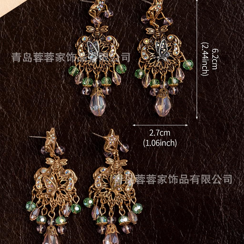 Retro Heavy Industry Tassel Temperament French Earrings Palace Style Banquet Fashionable Socialite Medieval