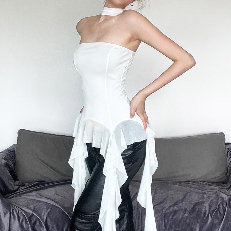 European and American style spring new women's clothing fairy fluttering temperament Muse fringed edge versatile tube top