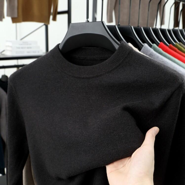 Men's Thick Knit Sweater - Round Neck, Solid Color, 500g, Autumn/Winter