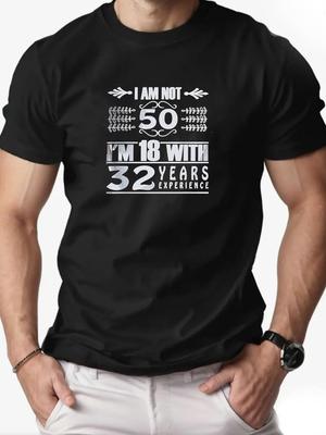 Mens Casual Cotton Round Neck Short Sleeve T Shirt with I AM NOT 50 IM 18 Graphic Print Funny Retro Birthday Party Tee