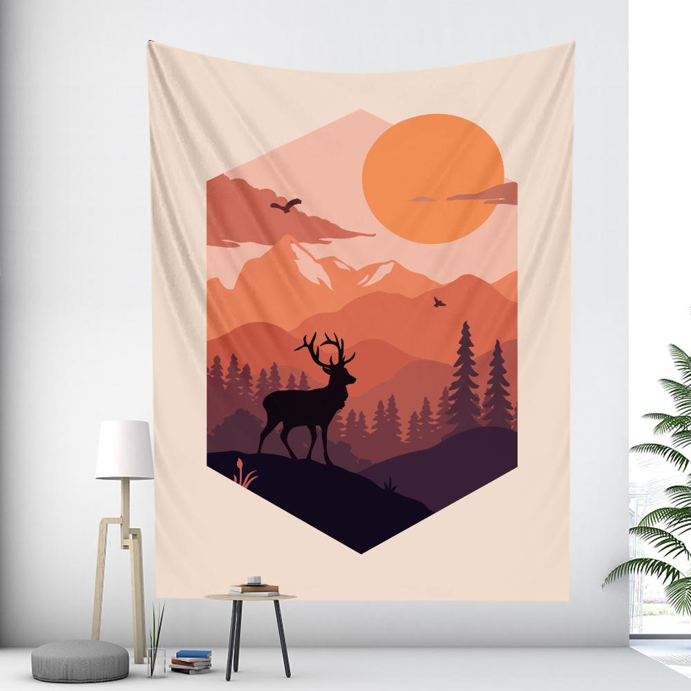 Лесное животное Иллюстрация Гобелен Хиппи Бохо Арт-деко Настенный Гобелен Пляжное — фото 3