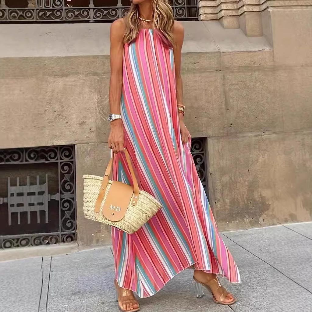 European and American Fashion 2024 Bohemian Print Sling Dress - New Arrivals