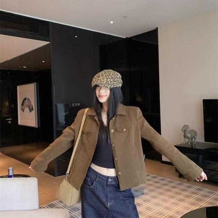 Original Lined Maillard Hipster Spicy Girl Lapel Jacket - Women s Retro Autumn Workwear S