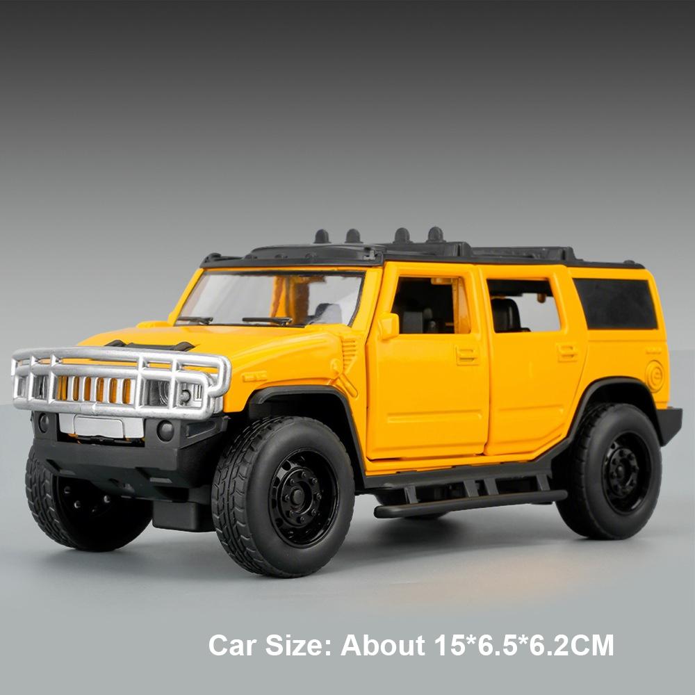 1:32 H2 Alloy Off Road Vehicle Diecast Model Toys Car Sound Light Pull Back Rubber Tire Doors Opened Models Children's Day Gifts