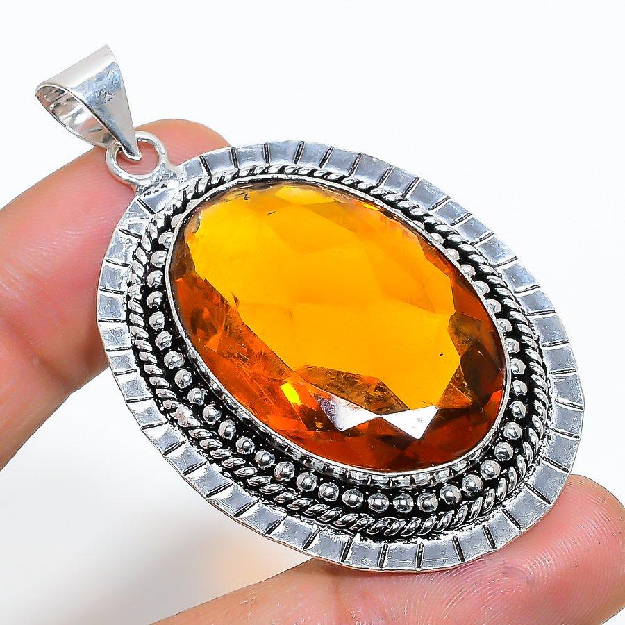 

Этническая ювелирная подвеска ручной работы с драгоценным камнем цитрин 2,25 дюйма VR-3649