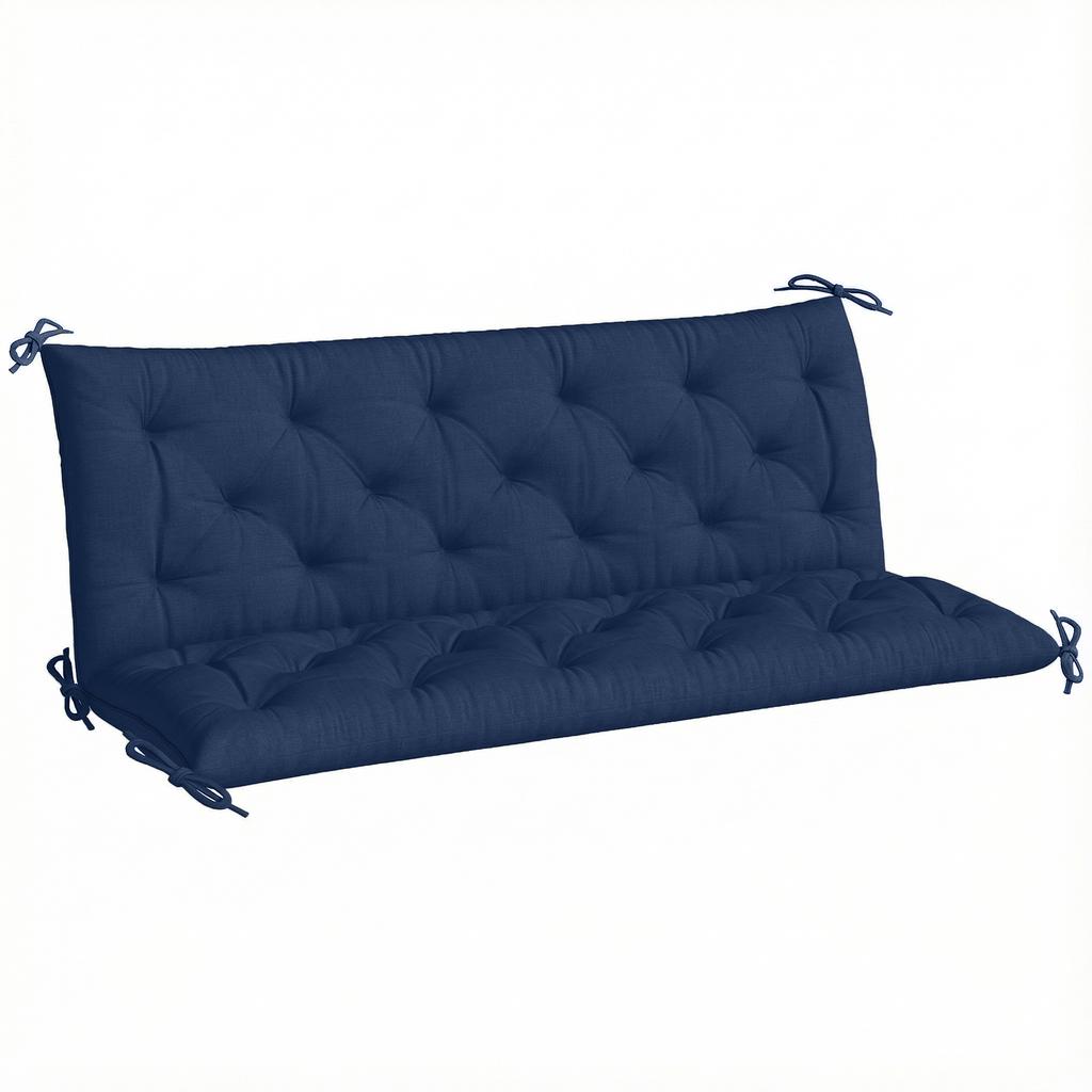 3 Seater Bench Cushion, Garden Chair Cushion with Back and Ties for Indoor and Outdoor Use, 98 X 150 Cm, Dark Blue