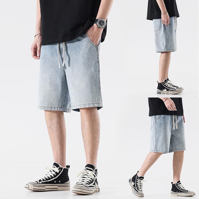 New Summer Style Lace-up Shorts Loose Tapered Denim Mid-trousers