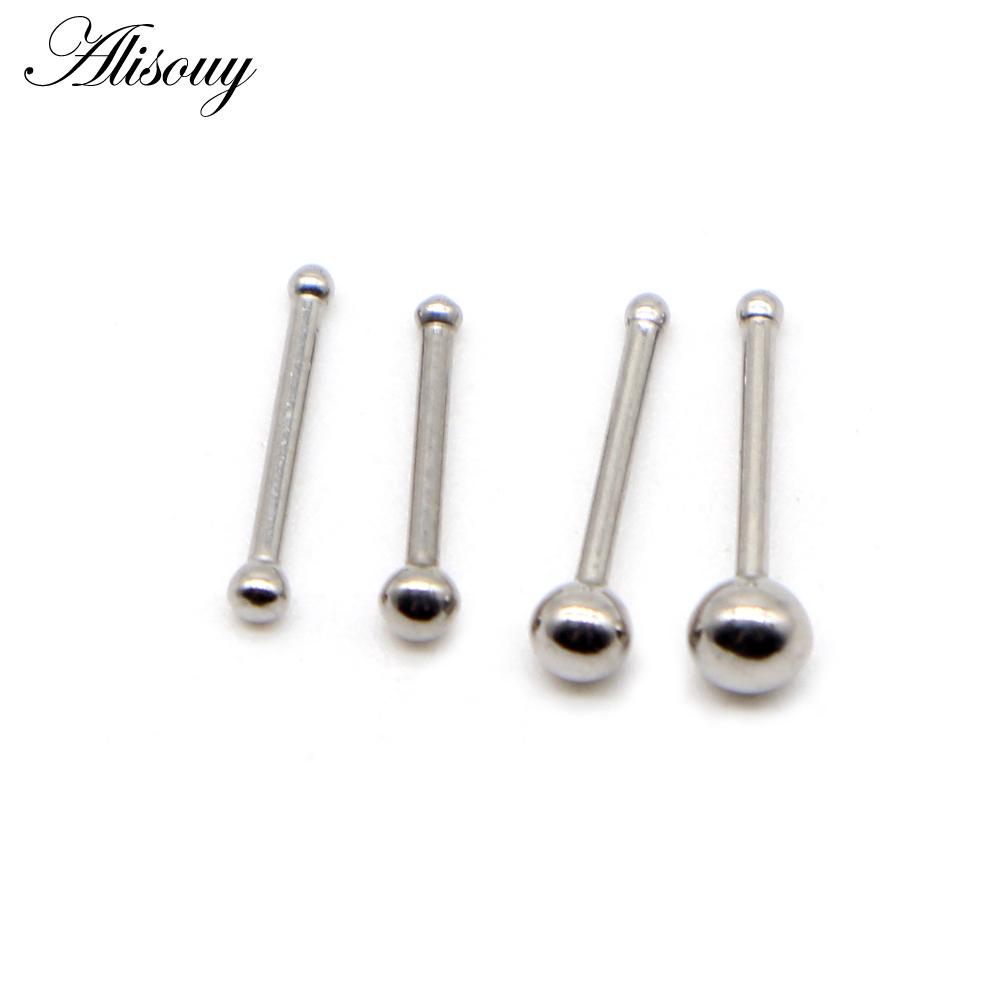 

Alisouy 1PC Nose Stups Bar 316L Stainless Steel Ball Nose Pin Piercing Earrings Nariz Women Nose Rings Модні прикраси для тіла #3 0.8*7*2.5mm срібний
