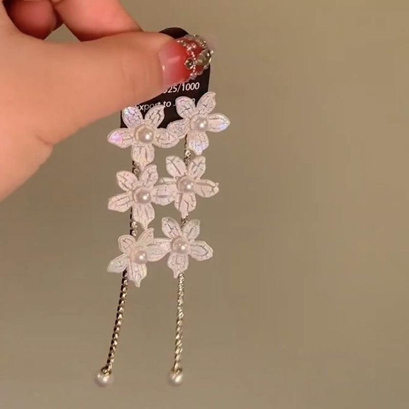 Premium pearl flower fringed earrings 2025 light luxury gentle temperament earrings niche personality earrings women