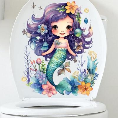 Creative Underwater World Mermaid Wall Stickers Waterproof PVC Self-adhesive Decals Vinyl Art Decoration Removable Toilet Lid Stickers Bathroom