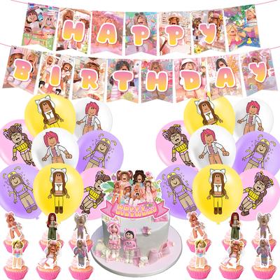 Pink Roblox Theme Birth Date Celebration Backdrop Banner Cake Topper Balloons Infant Shower Designed for Children Birth Date Celebration Supplie