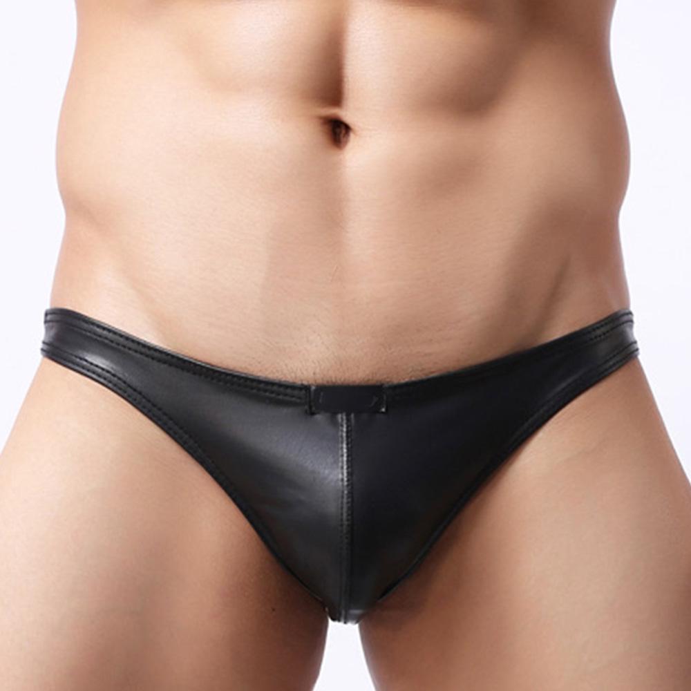 Men's Panties Thong PU Leather Sports Bulging Pouch Low-waist G-string Briefs Men's Panties Thong PU Leather Sports Bulging Pouch Low-waist G-string Briefs