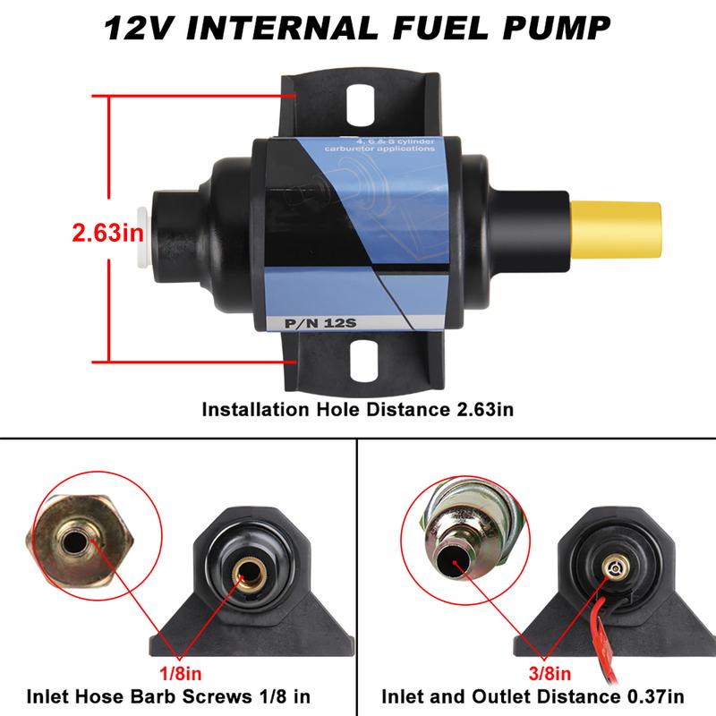 Universele 12V 35 GPH 4-7 PSI Micro Elektronische Brandstofpompen Externe Oliepomp Geschikt voor 4, 6 & 8 Cilinder Carburateur