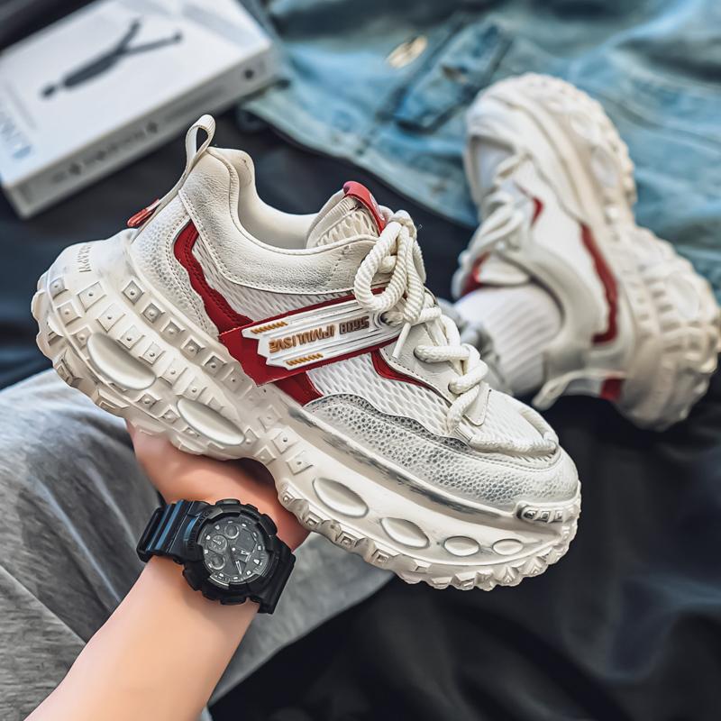 

Chunky Sneakers Mens Designer Tire Sole Sport Shoes Fashion Casual Leather Fabric Breathable Height Increased Platform Gym Shoes 44 білий